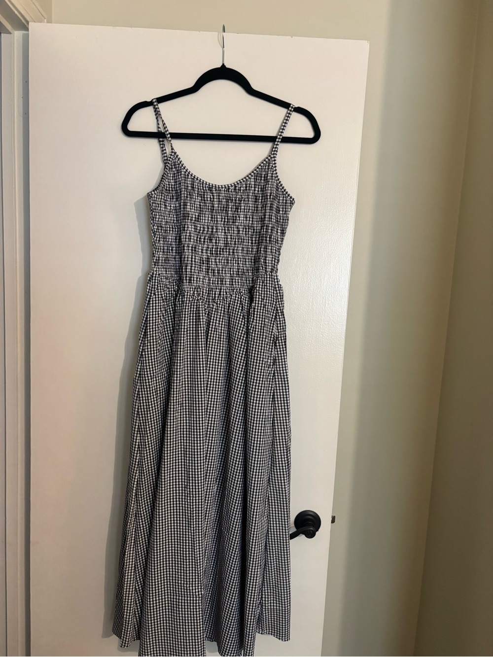 Gingham Smocked Midi Dress - Black & White